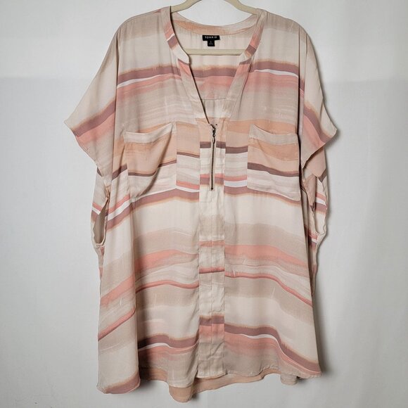 Torrid Georgette Mauve Striped Zip Front Dolman Sleeve Popover Blouse Size 5 - Picture 2 of 11